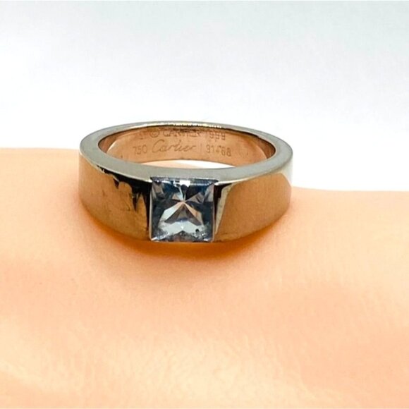Cartier Aquamarine 18K White Gold Tank Ring Size 5.75 - Picture 1 of 10